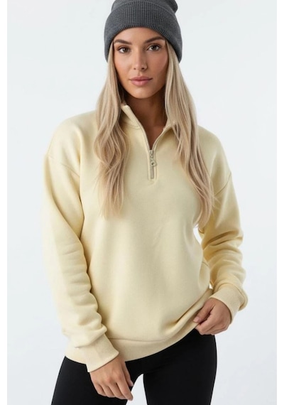 Rovebella Sole Fermuar Detaylı Dik Yaka Sweatshirt Sarı