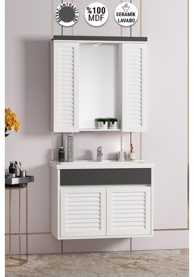 Çuha 80 Cm Beyaz-antrasit Gri Mdf Panjurlu Banyo Dolabı Takıımı Beyaz - Antrasit Çuha 80 Cm Beyaz-antrasit Gri Mdf Panjurlu Banyo Dolabı Takıımı Beyaz - Antrasit