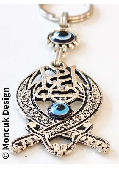 Moncuk Design Nazar Boncuklu Çift Hz Ali Kılıçlı Metal Anahtarlık