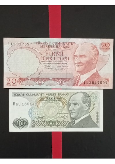 Cumhuriyetin İlk Dönemi 6. 7. Emisyon 2 Adet Kağıt 10 Ve 20 Türk Lirası .