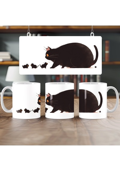 Komik Ve Sevimli Kedi Ailesi Kupa Bardak - Kedi Severlere Özel Eğlenceli Hediye Kupa Beyaz