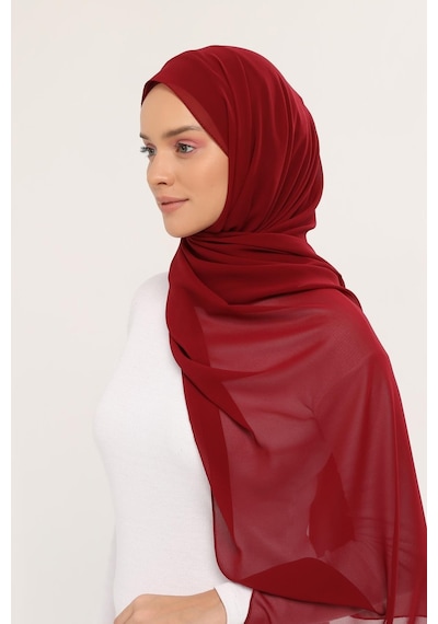 Altobeh Hazır Lüks Pratik Hijablı Şifon Şal Bordo