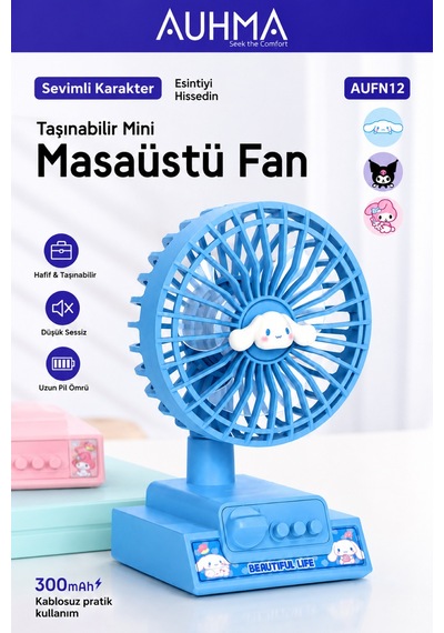 Masaüstü Şarjlı Sevimli Karekter Mini Soğutucu Vantilatör Type-c Şarjlı Masa Üstü Fan Taşınabilir 3 Mod Hız Ayarlı Pervane