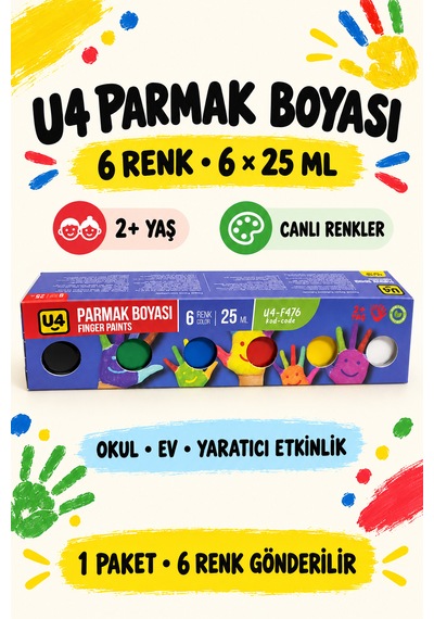 Parmak Boyası 6 Renk 6x25 Ml 2+ Yaş Çok Renkli