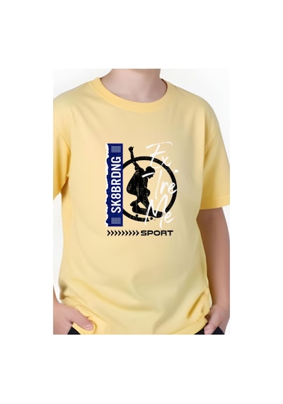 Panios Kids Sk Sport Baskılı Erkek Çocuk Kısa Kollu Yuvarlak Yaka T-shirt Sarı