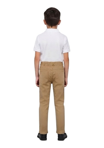 Erdem Kıds Unisex Erkek Kız Çocuk Beli Lastikli Boru Paça Kanvas Keten Camel Okul Pantolonu Camel Camel