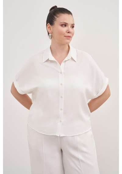 Myline Kısa Kollu Oversize Gömlek-1791 Beyaz