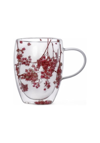 350ml Çift Cidarlı Çiçekli Kupa Isıya Dayanıklı Çift Katmanlı Cam Çay & Kahve Kupası Şık Ve Ergonomik Tasarım Açık Ahşap