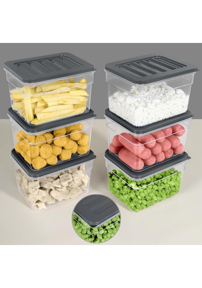 6'li Derin Buzdolabı Organizer Set Düzenleyici Saklama Kabı Mikrodalga Difriz Kabı 1100ml Antrasit Çok Renkli