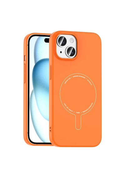 Maks Technology iPhone Uyumlu 15 Kılıf M-safe Şarj Özellikli Kamera Korumalı Mkst Elio Sert Pc Kapak - Turuncu