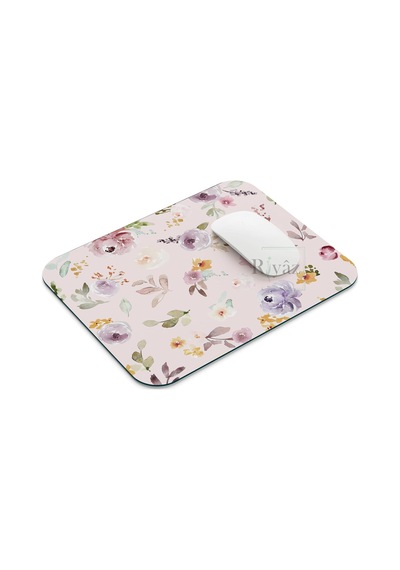 Lexroo Pastel Çiçekler Pembe Zemin - Dikdörtgen Mouse Pad, 17,5 Cm X 19,50 Cm