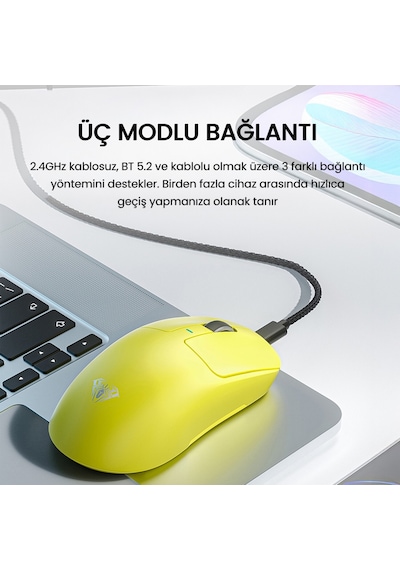 Aula Sc680 26000 Dpı 7 Tuşlu Kablosuz Optik Gaming Oyuncu Mouse Sarı