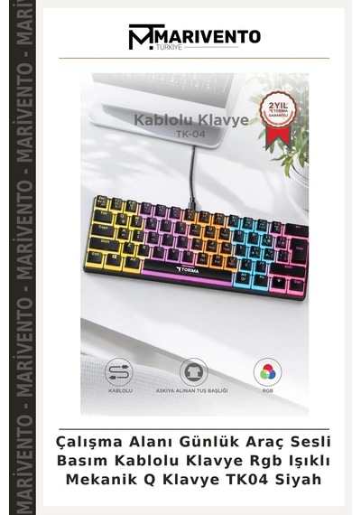 Çalışma Alanı Günlük Araç Sesli Basım Kablolu Klavye Rgb Işıklı Mekanik Q Klavye Tk04 Siyah