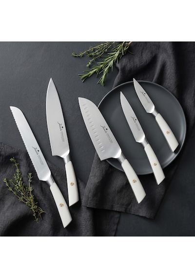 Jumbo Katana Standlı 6 Parça Beyaz Bıçak Seti Şeffaf