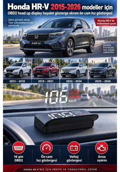 Honda Hr-v 2015-2026 Modeller İçin Obd2 Head Up Display Hayalet Gösterge Ekranı Ön Cam Hız Göstergesi