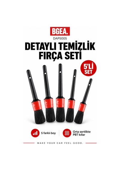 Bgea Oto Araç Detaylı Temizlik Fırça Seti 5 Li Kırmızı Siyah Pbt Kıllı