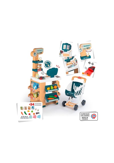 Smoby, 350238, Yazar Kasalı Market, Fonksiyonel, Aksesuarlı, Pilli, Alışveriş Arabalı