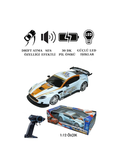 1:12 Ölçek Uzaktan Kumandalı Şarjlı Drift Arabası - Büyük Boy Işıklı Ve Sesli Yarış Arabası Mavi Turuncu