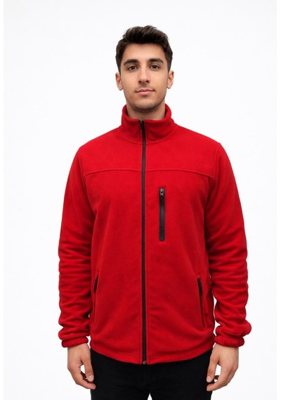 Axxel Erkek Kırmızı Polar Fermuarlı Hakim Yaka Sweatshirt-w1141 Kırmızı