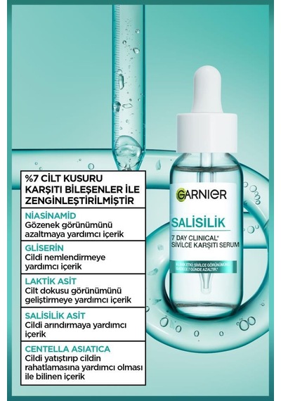 7 Day Clinical Salisilik Sivilce Karşıtı Serum 30ml 7% Niasinamid, Gliserin, Laktik Asit , Vegan 3600542658195-11169