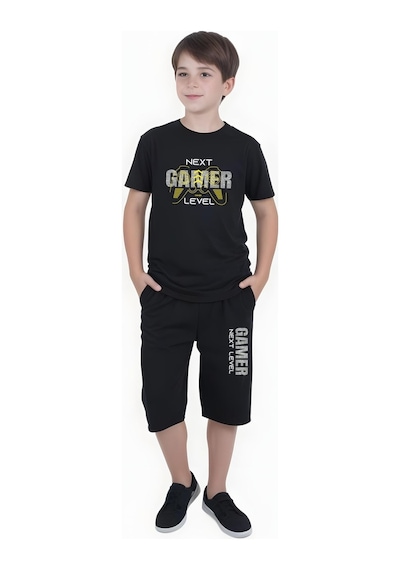 Fyk Kids Erkek Çocuk Yazlık Gamer Baskılı Alt-üst Takım Siyah