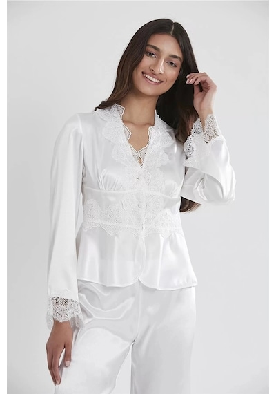 Pierre Cardin 6335 6'lı Saten Gecelik Sabahlık Takım Ekru