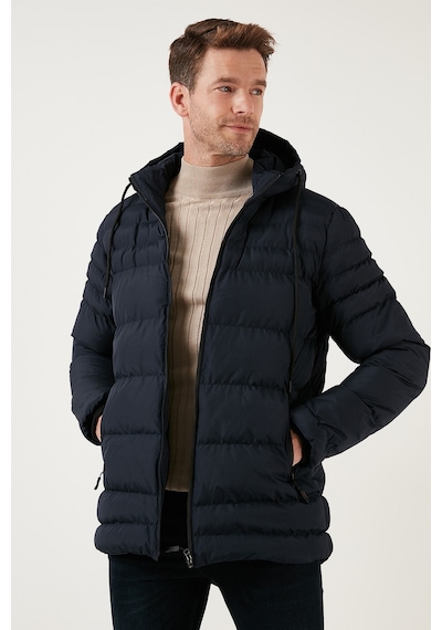 Buratti Su Itici Slim Fit Soğuğa Ve Rüzgara Dayanıklı Kapüşonlu Şişme Erkek Mont 649005 Lacivert