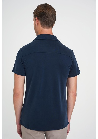 Efor Slim Fit Apaş Yaka Modal Karışımlı Kısa Kol Lacivert Gömlek G 1590 Lacivert