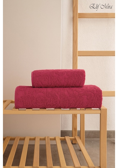Banyo & Yüz Havlusu Seti %100 Pamuk 90x150 + 50x90 Cm Amorivy Vişne