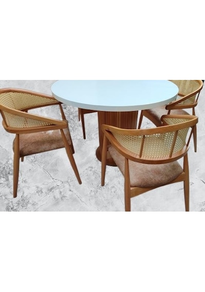 Masa Anıt 100 Cm Hasır Sandalye Takım Model Mdf Tabla Beyaz Renk El Yapım