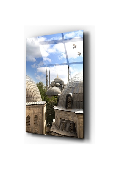 Tarihi İstanbul Silüeti Mavi Camii Ve Eski Yapılar Dikey Cam Tablo Şehir Temalı-ev-ofis Dekorasyon