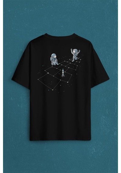 Astronot Dans Uzay Cosmos Space Galaksi Gezegen Sırt Ön Baskılı Oversize Tişört Unisex T-shirt 001