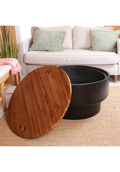 Kivona El Yapımı Teakwood Sehpa & Gizli Saklama 40x76 Cm Siyah-kahverengi