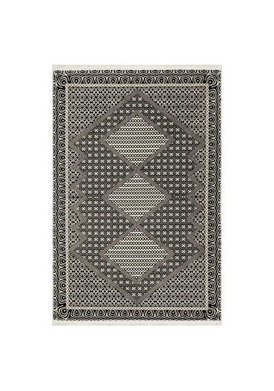 Bespoky Ipekyolu Geometrik Etnik Salon Halısı Makine Dokuma Siyah