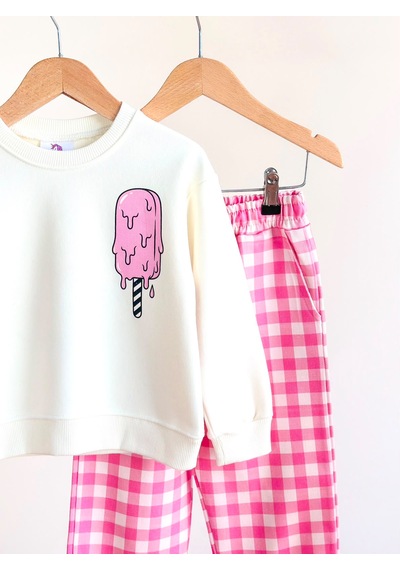 Elzo Collection Kız Çocuk İce Cream Baskılı Ekru Sweatshirt Kareli Pantolon Denim Kot Alt Üst Takım Çok Renkli Elzo Collection Kız Çocuk İce Cream Baskılı Ekru Sweatshirt Kareli Pantolon Denim Kot Alt Üst Takım Çok Renkli