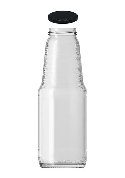 3 Adet 1 Litre Şeffaf Sürahi Süt, Ayran, Su, Limonata, Meşrubat Şişesi Metal Siyah Kapaklı Cam Şişe