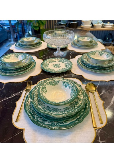 24 Parça 6 Kişilik Porselen Yemek Takımı Velour Green-5451 Çok Renkli