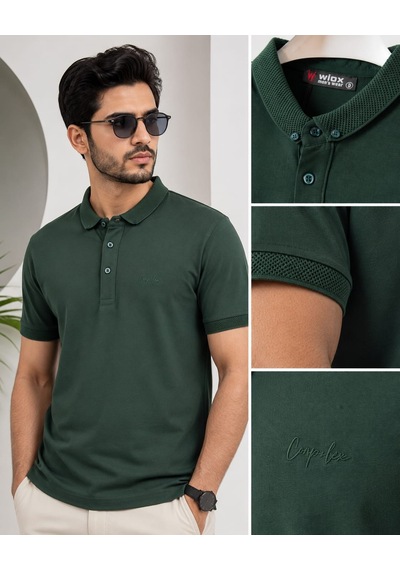 Wiox Polo Yaka Düğmeli Jakar Tişört K Yeşil Wiox Polo Yaka Düğmeli Jakar Tişört K Yeşil