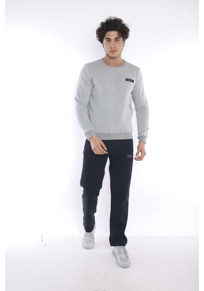 Escetic Erkek Spor G2 Melanj (Açık Gri) Kışlık Sweatshirt Takım, 3 İplik