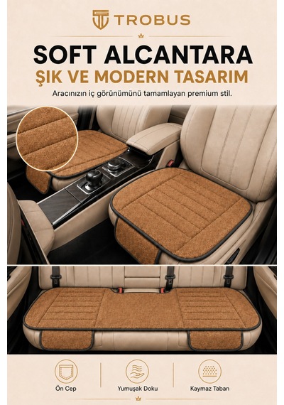 Opel Combo Üniversal Soft Alkantra Çizgili 3 Parça Oto Koltuk Minderi Taba