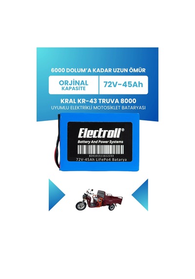 Kral Kr-43 Truva 8000 Batarya Standart Kapasite Lifepo4 72v 45ah Elektrikli Motosiklet Bataryası