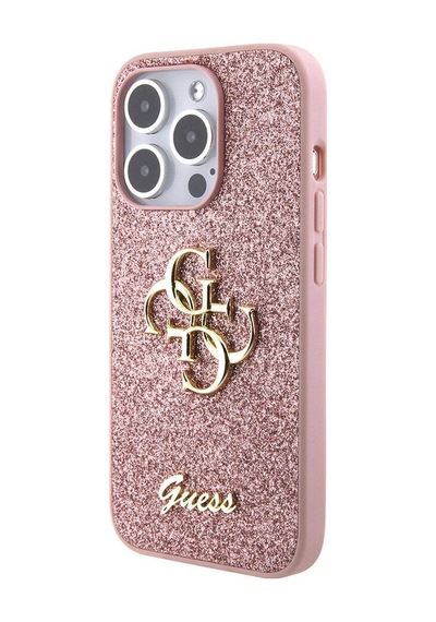 Apple Uyumlu iPhone 15 Pro Max Kılıf Guess Lisanslı 4g Büyük Metal Logolu Glitter Kapak Siyah