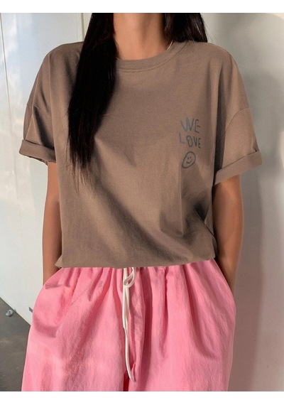 Flood Of Style Kadın Kahverengi Love Love Love Baskılı Oversize T-shirt