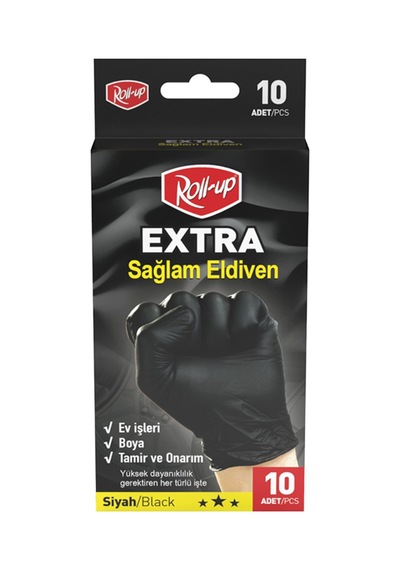 Roll-up Nitril Eldiven Ekstra Kalın Siyah 10'lu - 8 Adet Tarı