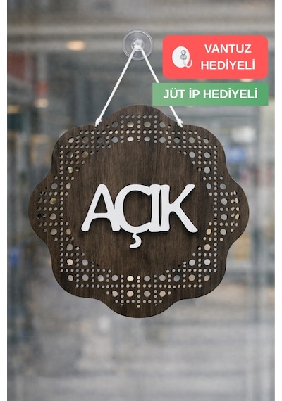 Hazeran Rattan Desenli Modern Açık/kapalı Tabelası - Tesbih Ahşap