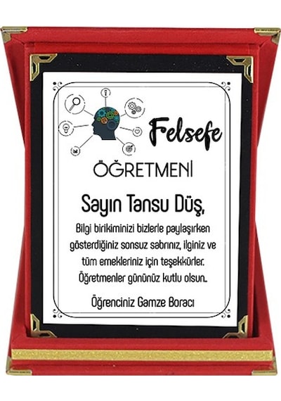 Felsefe Öğretmenine Hediye Isim Baskılı Plaket