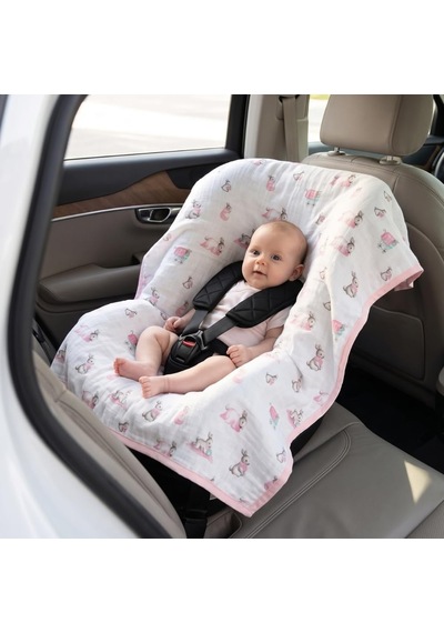 % 100 Pamuk Müslin Puset & Oto Koltuk Örtüsü - Bébé Lapin Rose Pokort-blr-000std