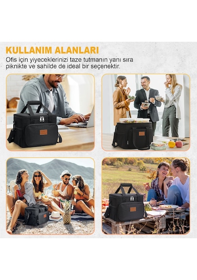 Haegs Termal Çanta, Soğuk Sıcak Tutucu Yalıtımlı Beslenme Çantası Soğutucu Yemek Çantası 8,5l -siyah Siyah