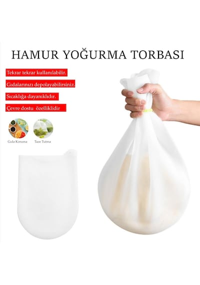 Lunaev Orta Hamur Torbası Silikon Şeffaf Hamur Yoğurma Torbası Ekmek Makarna Mantı Hamuru Kolay Yoğu Açık Bej