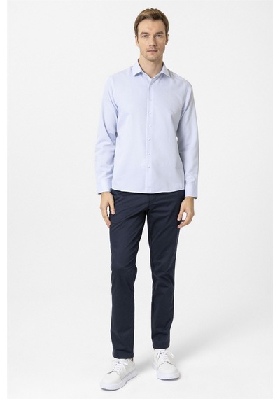 Süvari Buz Mavi Slim Fit Armürlü Klasik Yaka Gömlek-34378 Buz Mavi
